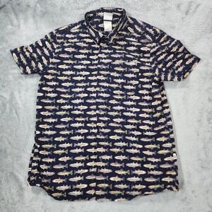 North Face Shirt Mens Large Blue Fish All Over Print Short Sleeve Outdoors